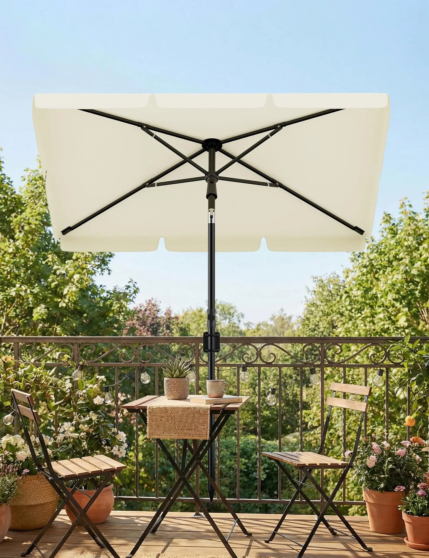 Parasol rectangulaire pour balcon 200x125cm UV50+, inclinable et réglable en hauteur, avec support et sac de transport pour balcon et jardin